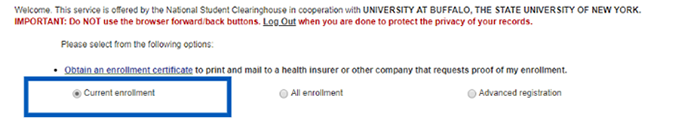 Screenshot of Verify Enrollment page with an arrow pointing to NSC Student-Service Website.