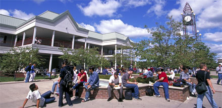 Students in the Commons Courtyard.